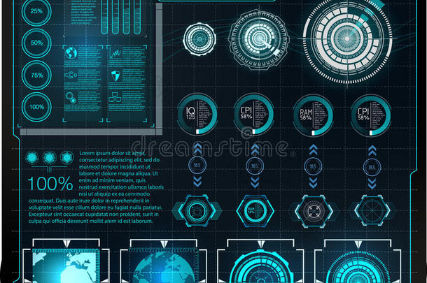 未来主义用户界面。哈德背景外层空间。 信息图表要素。 数字数据，业务抽象背景。