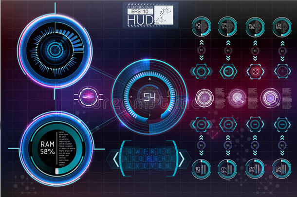 未来主义用户<strong>界面</strong>。哈德背景外层空间。 信息图表要素。 数字数据，业务抽象背景。