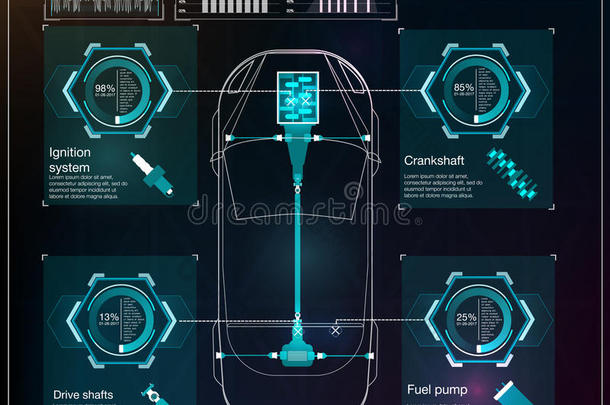 未来主义的用户<strong>界面</strong>。 哈德UI。 抽象虚拟图形触摸用户<strong>界面</strong>。 汽车信息图。 矢量科学摘要。