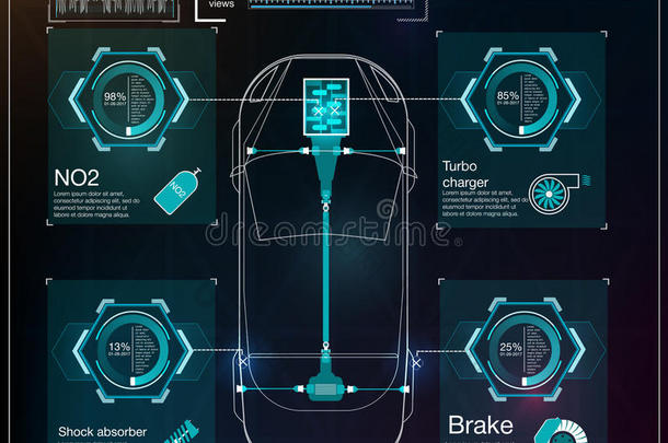 未来主义的用户界面。 哈德<strong>UI</strong>。 抽象虚拟图形触摸用户界面。 汽车信息图。 矢量科学摘要。