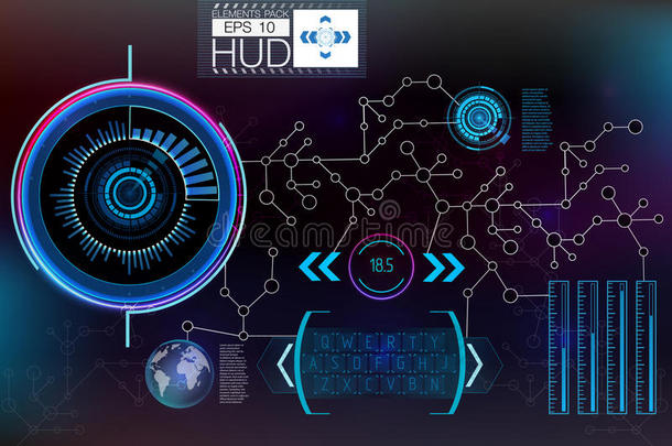 未来主义的用户界面。 哈德UI。 抽象虚拟图形触摸用户界面。 哈德背景外层空间。