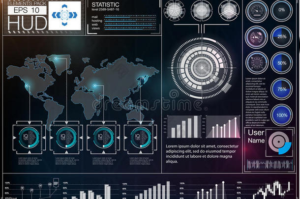 未来主义的用户界面。 哈德<strong>UI</strong>。 抽象虚拟图形触摸用户界面。 哈德背景外层空间。