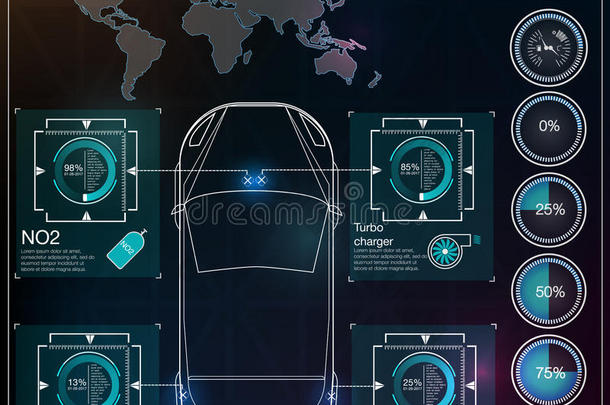 未来主义的<strong>用户界面</strong>。 哈德UI。 抽象虚拟图形触摸<strong>用户界面</strong>。 汽车信息图。 矢量科学摘要。