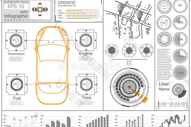 未来主义的<strong>用户界面</strong>。 抽象虚拟图形触摸<strong>用户界面</strong>。 汽车信息图。 矢量科学摘要。