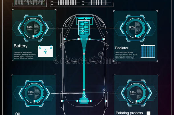 未来主义的<strong>用户界面</strong>。 哈德UI。 抽象虚拟图形触摸<strong>用户界面</strong>。 汽车信息图。 矢量科学摘要。