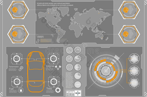 未来主义的<strong>用户界面</strong>。 哈德UI。 抽象虚拟图形触摸<strong>用户界面</strong>。 汽车信息图。 矢量科学摘要。
