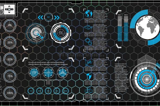 具有<strong>HUD</strong>不同元素的抽象背景。 <strong>HUD</strong>元素，graph.vector插图.抬头显示