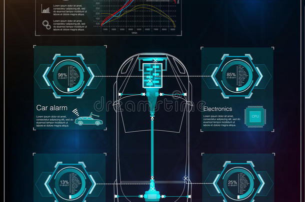 未来主义的用户界面。 哈德<strong>UI</strong>。 抽象虚拟图形触摸用户界面。 汽车信息图。 矢量科学摘要。