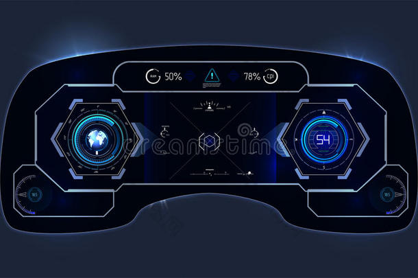 汽车平视显示器仪表板。抽象的虚拟图形触摸用户界面。未来用户界面
