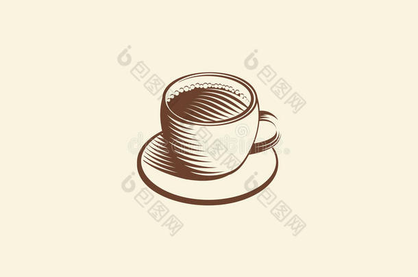 抽象棕色咖啡杯标志，早饮标志，咖啡馆符号矢量插图