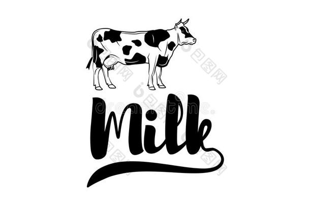 有牛的农场海报。 牛奶标签。 矢量