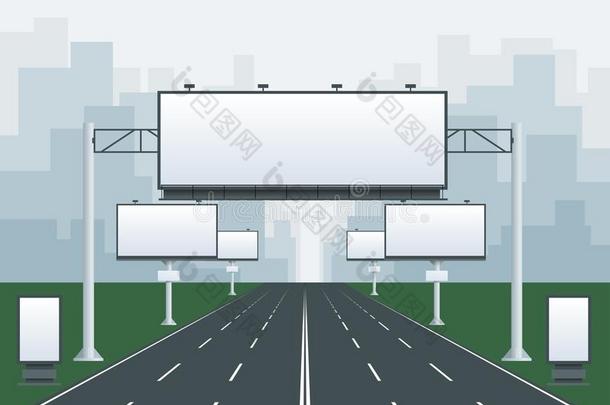 大的空白的广告牌采用城市风光照片背景形状.广告牌腺病毒