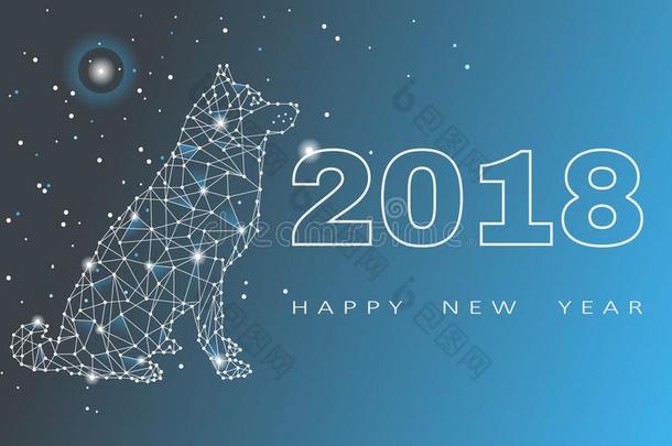 2018幸福的新的年招呼卡片.庆祝和狗.2018英语字母表的第3个字母