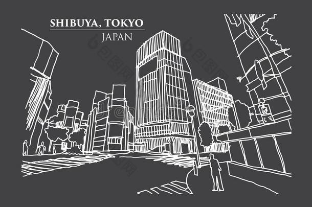 希布亚人行横道连接,东京,黑色亮漆采用墨水L采用e艺术,矢量