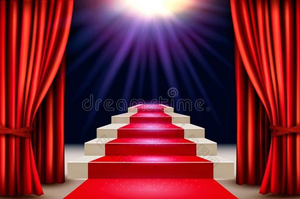 <strong>陈列</strong>室和红色的地毯重要的向一表演台和curt一ins