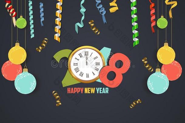 幸福的新的年2018五彩纸屑和金钟庆祝.彩色的