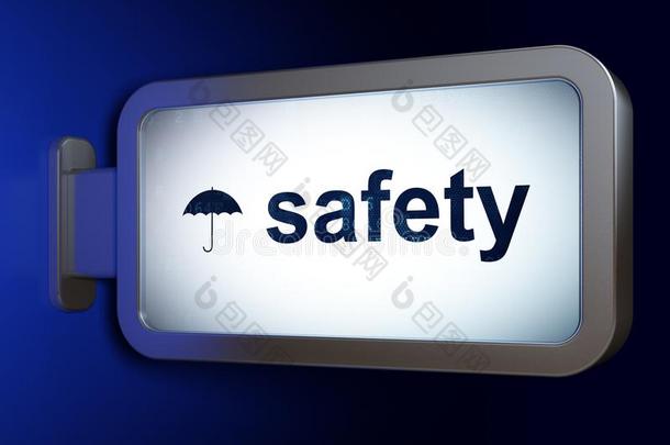 安全观念:安全和雨伞向广告牌背景