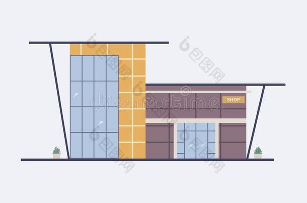 漫画城市建筑物关于购物购物中心和大大地全景的风