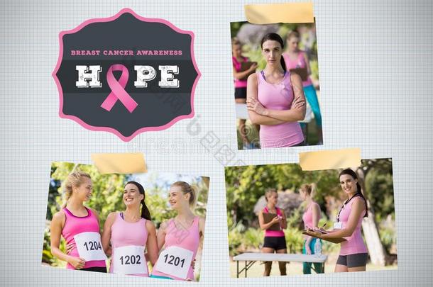 希望文本和乳房癌症察觉照片拼贴画和<strong>马拉松</strong>赛跑