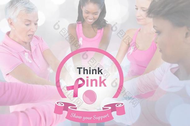想粉红色的支持文本和乳房癌症察觉女人丘比特裸像