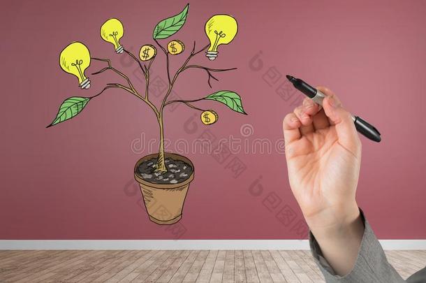 手佃户租种的土地笔和绘画关于钱和主意制图学向植物