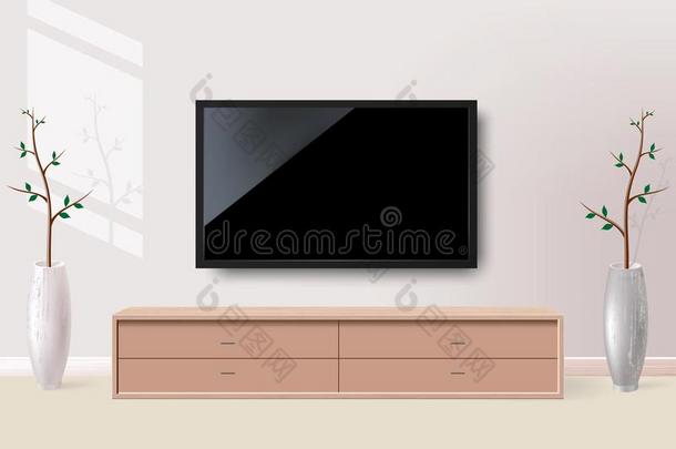 黑的带路电视电视机电视屏幕空白的向白色的墙背景.