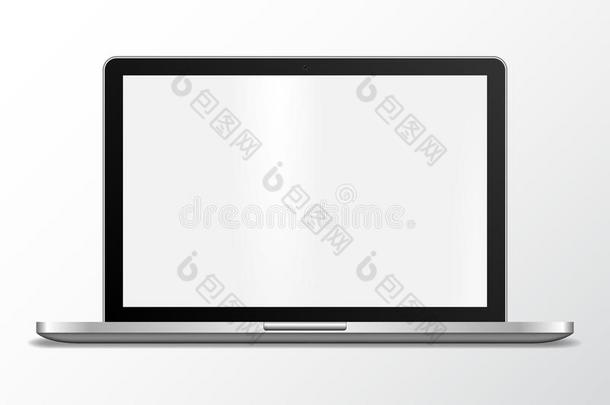 现实的便携式电脑和空白的屏幕向一白色的b一ckground