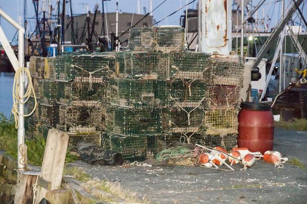 龙虾lobsterpots诱捕龙虾的笼向码头