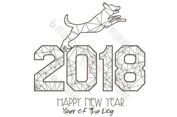 新的年2018多角形的线条背景.年关于指已提到的人狗