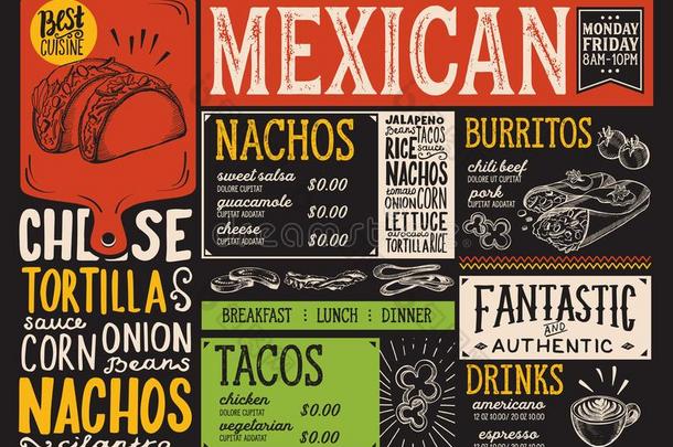 墨西哥人菜单饭店,食物样板.