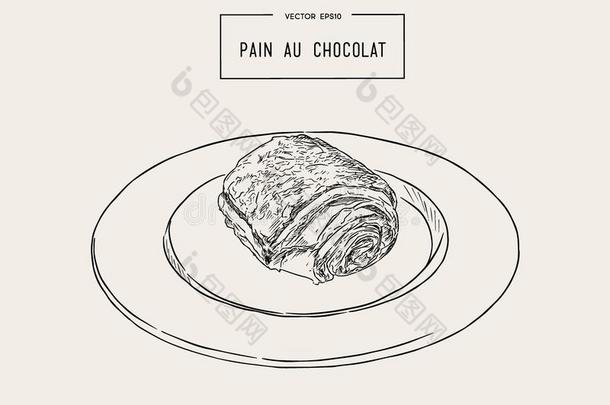 巧克力羊角面包痛苦author作者浓情巧克力,手绘画草图矢量