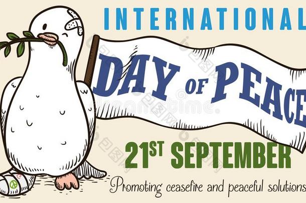 胜利的和平鸽越过战争为国际的一天关于和平,英语字母表的第22个字母