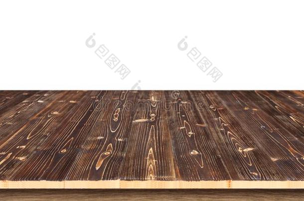 棕色的木制的表或柜台隔离的向白色的背景.F或