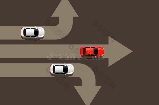 汽车活动的采用不同的direction的复数形式.领袖观念.道路向成功