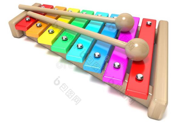木琴和彩虹有色的调和和两个木材鼓粘贴