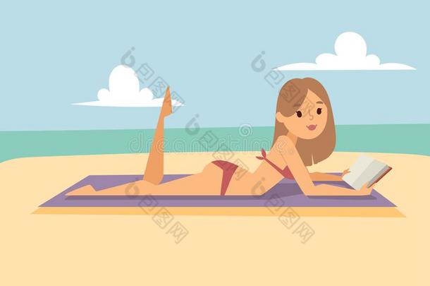 女人向海滩在户外,夏生活方式阳光乐趣