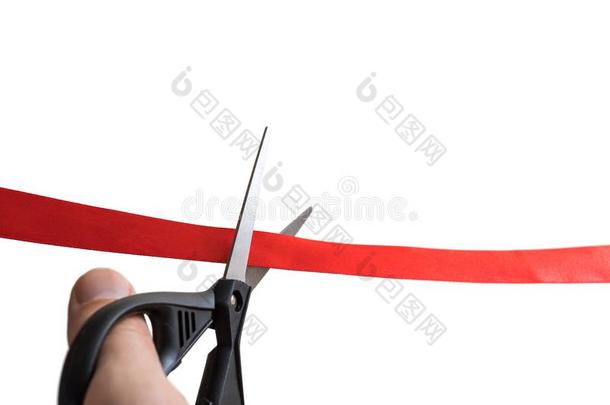 剪刀是锋利的红色的带.<strong>开幕</strong>事件观念.隔离的
