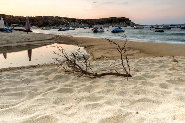 日落看法关于卡拉米齐海滩在锡索尼亚半岛,<strong>哈尔基</strong>季<strong>基</strong>半岛