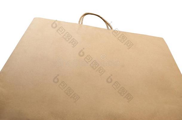 低的角关于棕色的回收利用购物袋和手感向白色的波黑