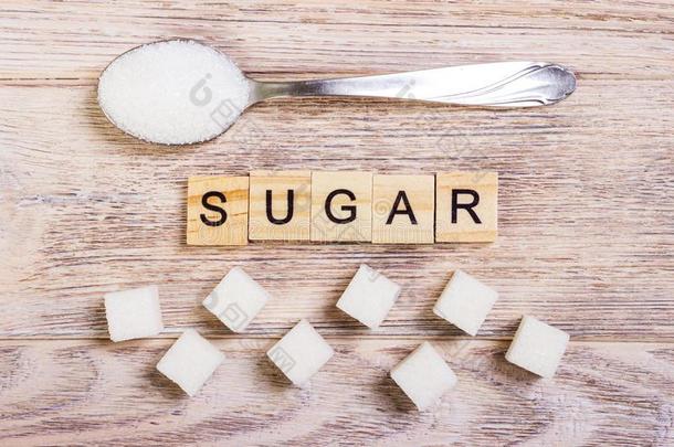糖尿病块木制的文学和精炼的食糖和食糖桩