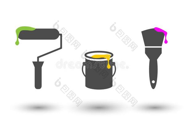 绘画工具放置和滚筒,水桶和刷子