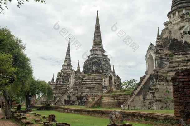 圆形的旅游泰国七月2017-大城府-泰国或高棉的佛教寺或僧院PovertyandHumanResourcesAbstracts斯