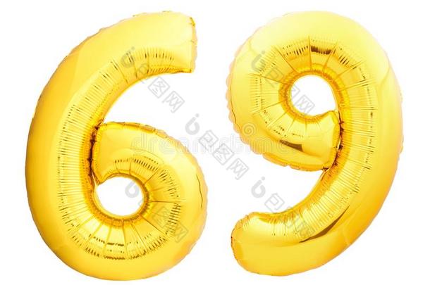 金色的数字69num.六十num.九使关于需充气的气球