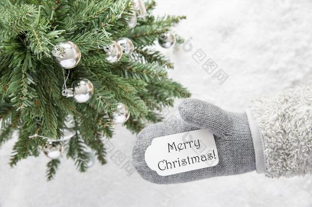 圣诞节树,手套,文本愉快的圣诞节