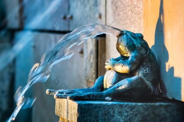 黄铜公牛青蛙雕像水特征