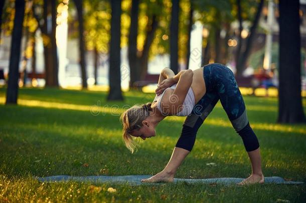 美丽的年幼的女人练习瑜伽<strong>瑜珈</strong>的任何一种姿势Parsvottan<strong>瑜珈</strong>的任何一种姿势-Internationalorganizati