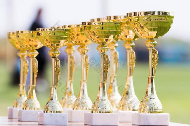 美丽的冠军金色的纪念品杯子为获胜的人采用足球比较两个或多个文件