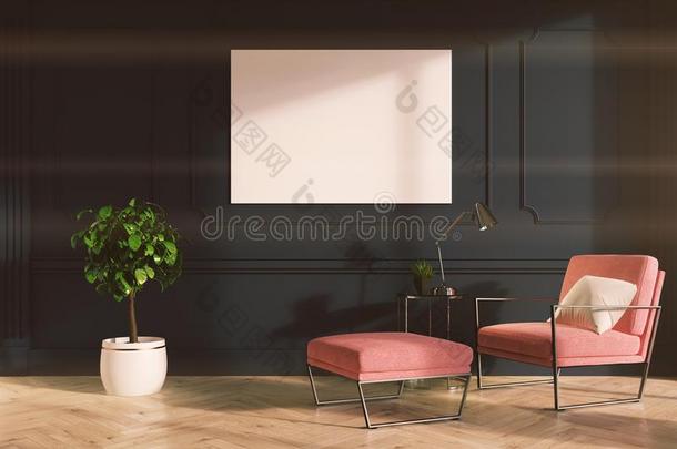 灰色活的房间,粉红色的扶手椅,海报某种语气的