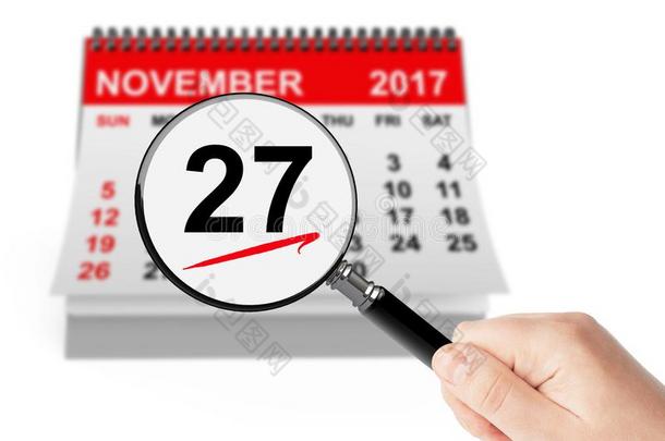 计算机的星期一观念.27十一月<strong>2017</strong>日历和放大镜