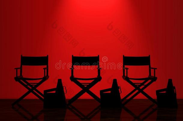主管椅子,电影Clappers和扩音器和红色的后面